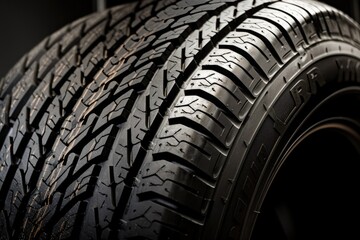 close-up view of a tire with a black background. Generative AI
