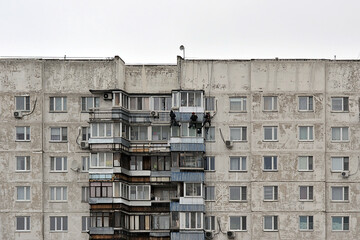 industrial climbers perform work on the facade of the building