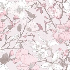 Beautiful seamless floral pattern with Cherry blossoms and magnolias.