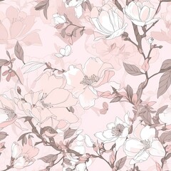 Beautiful seamless floral pattern with Cherry blossoms and magnolias.