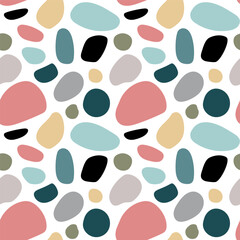 Abstract geometric shapes seamless patterns. Stone mosaic. Vector Hand drawn various shapes and doodle objects. Abstract contemporary modern style. Trendy colorfull illustration. Stamp texture.
