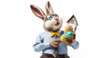 Fototapeta na wymiar easter bunny real estate with easter egg and house 