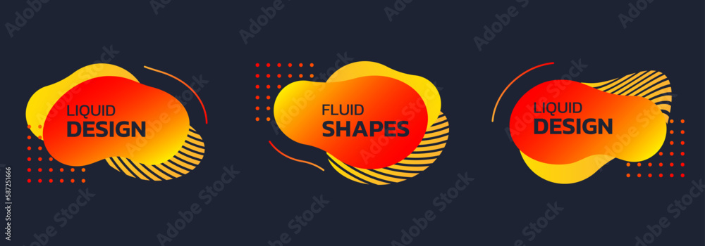 Poster abstract design background set with fluid or liquid shapes. modern banner or badge template with dyn