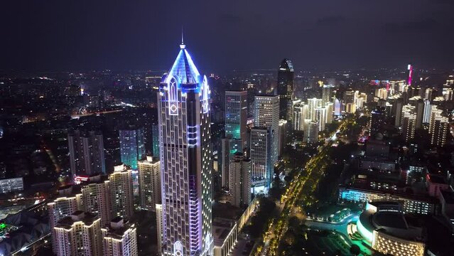 view of modern cityscape of haikou at night