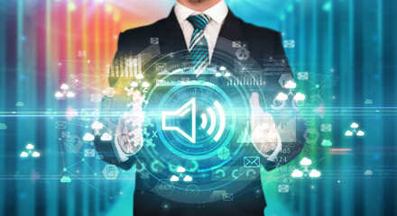 Businessman holding technology icon concept