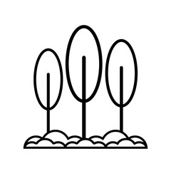 Black line trees with bush in garden doodle outline icon flat vector design
