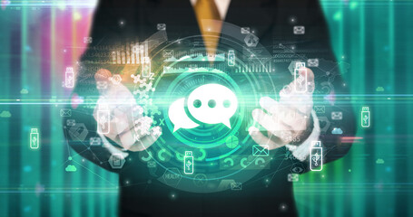 Businessman holding technology icon concept