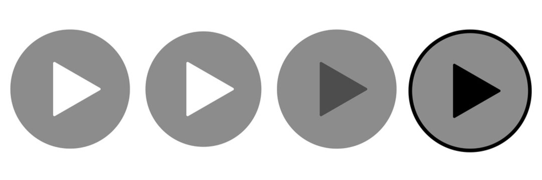 play video button icon set on png transparent background