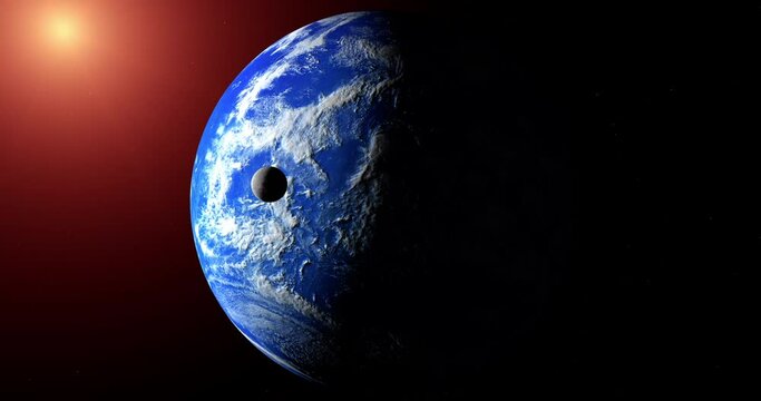 Moon orbiting habitable hypothetical exoplanet Toi 700 D and big red star
