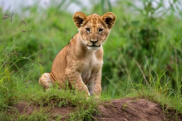 Uganda's Murchison Falls National Park is home to a young lion cub. Generative AI