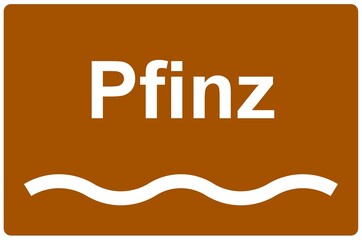 Illustration eines Flussnamenschildes des Flusses "Pfinz"	
