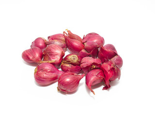 top view of red onions and garlics heap Isolated on white background with clipping path.