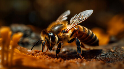 A bee with a black background