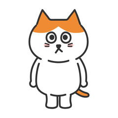 Cartoon tabby cat standing and looking at something in silence, transparent PNG.