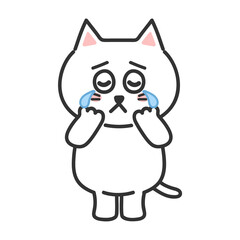 White cartoon cat shedding tears. Transparent PNG.