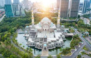 Aerial view of the Federal Territory Mosque, also known as Masjid Wilayah Persekutuan in Kuala...