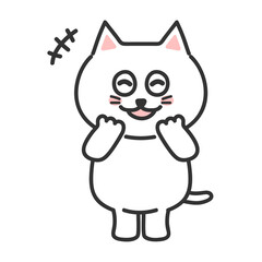 White cartoon cat can't stop laughing. Transparent PNG.