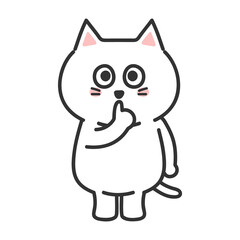 Cartoon white cat keeping something zipped. Transparent PNG.