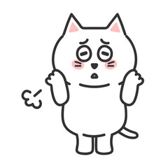 White Cat illustration. Comic. White cartoon cat disgusting with something. Transparent PNG.
