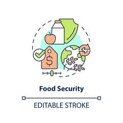 Food security concept icon. Nutrition products management. Agriculture policy concern abstract idea thin line illustration. Isolated outline drawing. Editable stroke. Arial, Myriad Pro-Bold fonts used