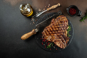 T-bone or porterhouse beef meat Steak for steakhouse menu. banner, menu, recipe place for text