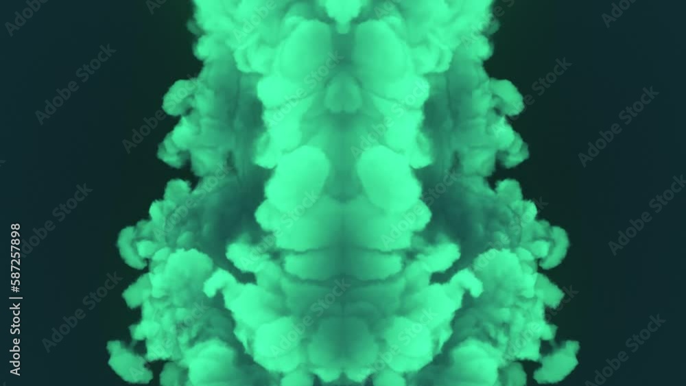 Poster fantastic symmetrical explosion with green colored smoke. 3d rendering animation