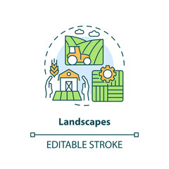 Landscapes concept icon. Reversing biodiversity loss. Agriculture policy objective abstract idea thin line illustration. Isolated outline drawing. Editable stroke. Arial, Myriad Pro-Bold fonts used