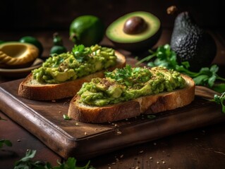  avocado toast on a wooden board