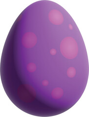 3d colourful purple egg with pink gradient dots and right-side light. Cutout. Happy easter concept.