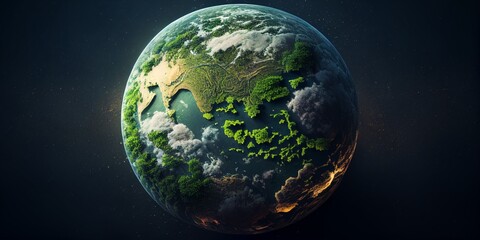 Obraz na płótnie Canvas Green Earth planet. The Fragile Beauty of Earth Protecting Our Green Planet background. Eco-Friendly Initiatives, Building a Sustainable Future for Our Planet. Generative AI 