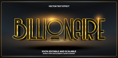 Billionaire text, white and gold, luxury editable text effect style - obrazy, fototapety, plakaty
