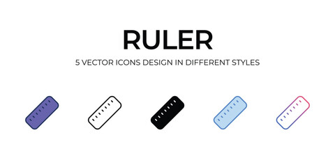 Ruler Icon Design in Five style with Editable Stroke. Line, Solid, Flat Line, Duo Tone Color, and Color Gradient Line. Suitable for Web Page, Mobile App, UI, UX�and�GUI�design.