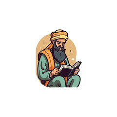 muslim reading quran vector logo