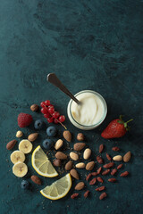 Berries nuts and fruits with yoghurt
