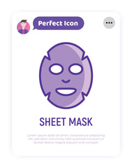 Facial sheet mask thin line icon. Modern vector illustration for beauty shop.