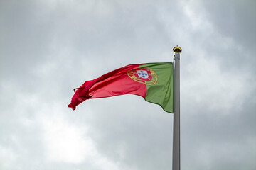 National fag of Portugal waving in the wind