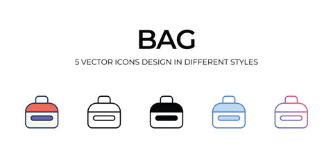 Bag Icon Design in Five style with Editable Stroke. Line, Solid, Flat Line, Duo Tone Color, and Color Gradient Line. Suitable for Web Page, Mobile App, UI, UX�and�GUI�design.