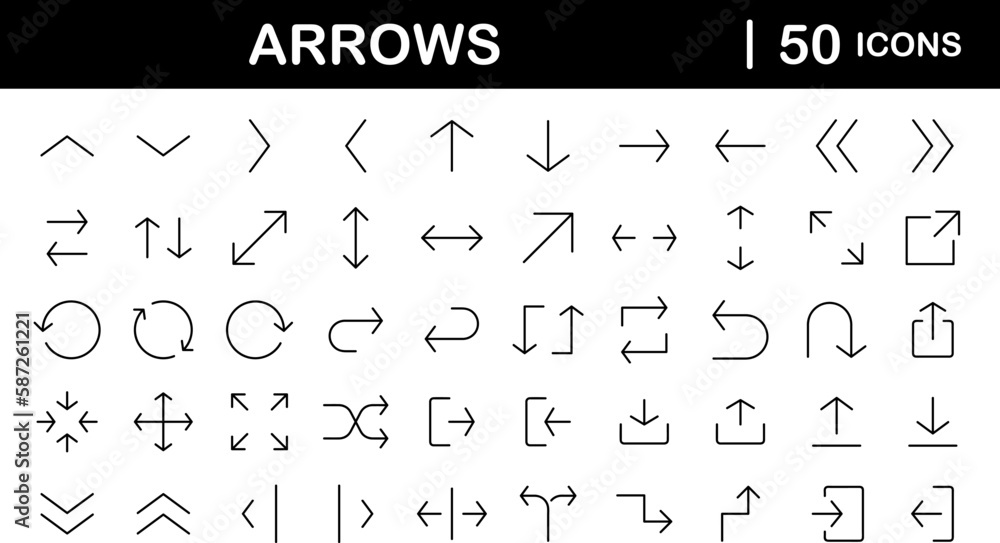Fototapete arrows big black set of web icons in line style. arrow collection signs for web and mobile app. arro