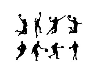 silhouettes of people playing basketball. basketball players vector design and illustration. basketball players vector art, icons, and vector images. basketball players isolated white background.