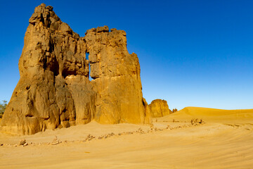 Amazing  rock formation with the famous rock engraving of a crying cow (La Vache Qui Pleure )near...