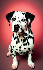 Dalmatian dog with red eyes, portrait. Generative AI.