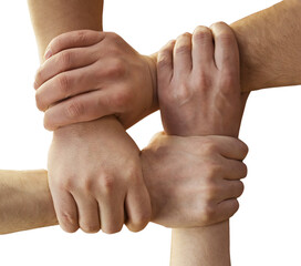 Hands put together, Union, togetherness and teamwork concept isolated on transparent background