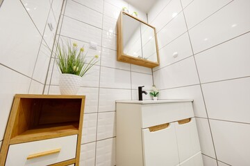 Piękna stylowa łazienka z kabiną prysznicową	