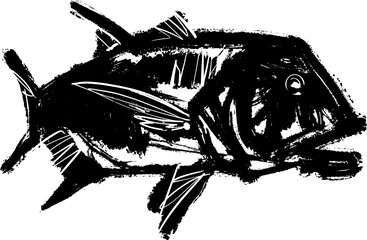 hand-drawn sketch illustration of a giant trevally fish