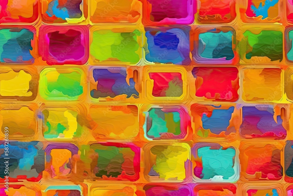 Poster abstract painting composed of squares in various colors. generative ai