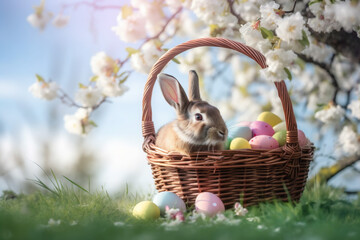 easter easter spring meadow animal flower grass rabbit egg cute egg. Generative AI.