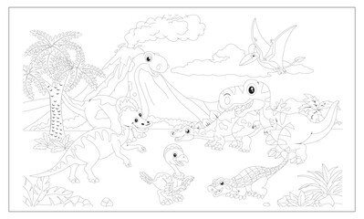 Coloring pages for kids vector illustration, isolated on a white background, with a fun, cute character- dinosaur 