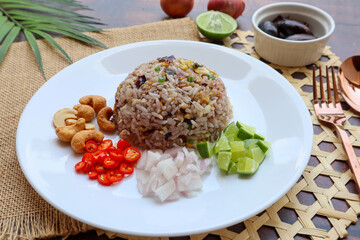Salted Chinese Olive fried rice - Thai food called Kao Pad Nam Liap at close up view 