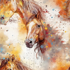 horse in the rain, watercolor pattern.  Ai Generated