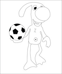 Dog playing football Cartoon illustration. Funny and cute Puppy and soccer ball coloring page for kids. Cartoon illustration Vector flat style
